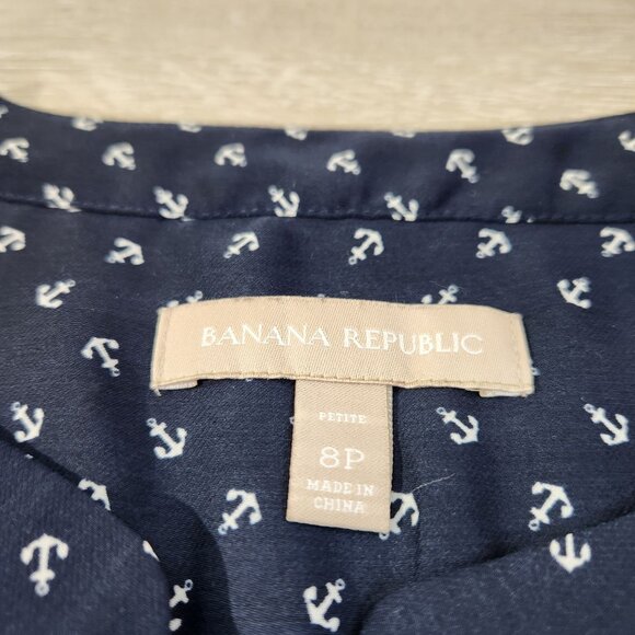 Banana Republic Navy Anchor Button Front Sleeveless Top Women's Petite Size 8 - Picture 6 of 16